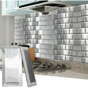 100 Pcs Peel and Stick Backsplash Tiles, 3D Textured Metal Stick On Subway Wall Tiles for Kitchen Back Splashes, Bathroom, Laundry Room, 3 x 6 Inch, Stainless