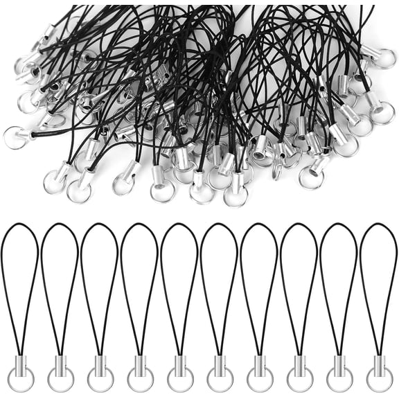 100 Pcs Phone Charm Strap with Clasp,Keychain Making Kit,Durable Nylon Mini Lanyard for DIY Cell Phone Charm, Keychain, USB Flash Drive Black