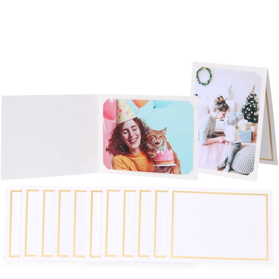 100 Pcs Photo Folders for 4x6 or 5x7 Pictures Photo Frame Note Cards Paper Greetings Cardboard Picture Frame for Graduation Wedding Birthday Classroom DIY(White with Gold Foil) Y101