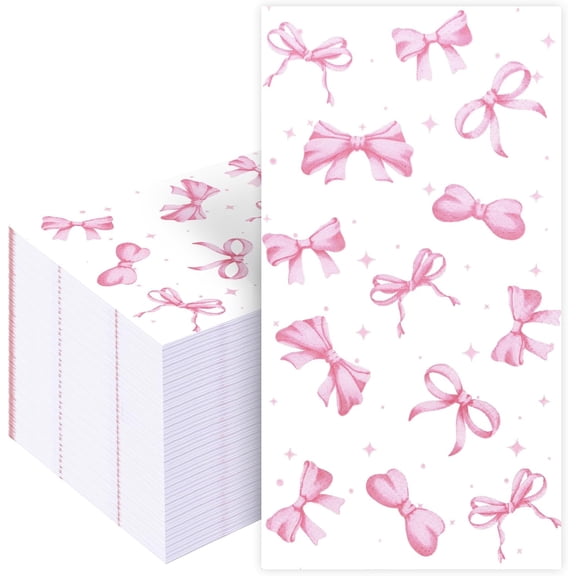 100 Pcs Pink Bow Napkins - Decorative Disposable Bow Paper Napkins for Wedding Bridal Shower Bachelorette Birthday Girl Party Supplies