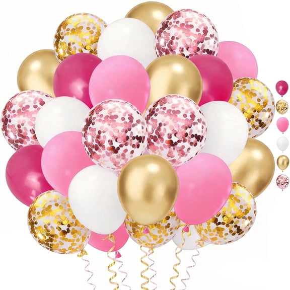 100 Pcs 12 Inch Metallic Pink White Gold Balloons with Ribbons for Graduation Birthday Wedding Party Decorations