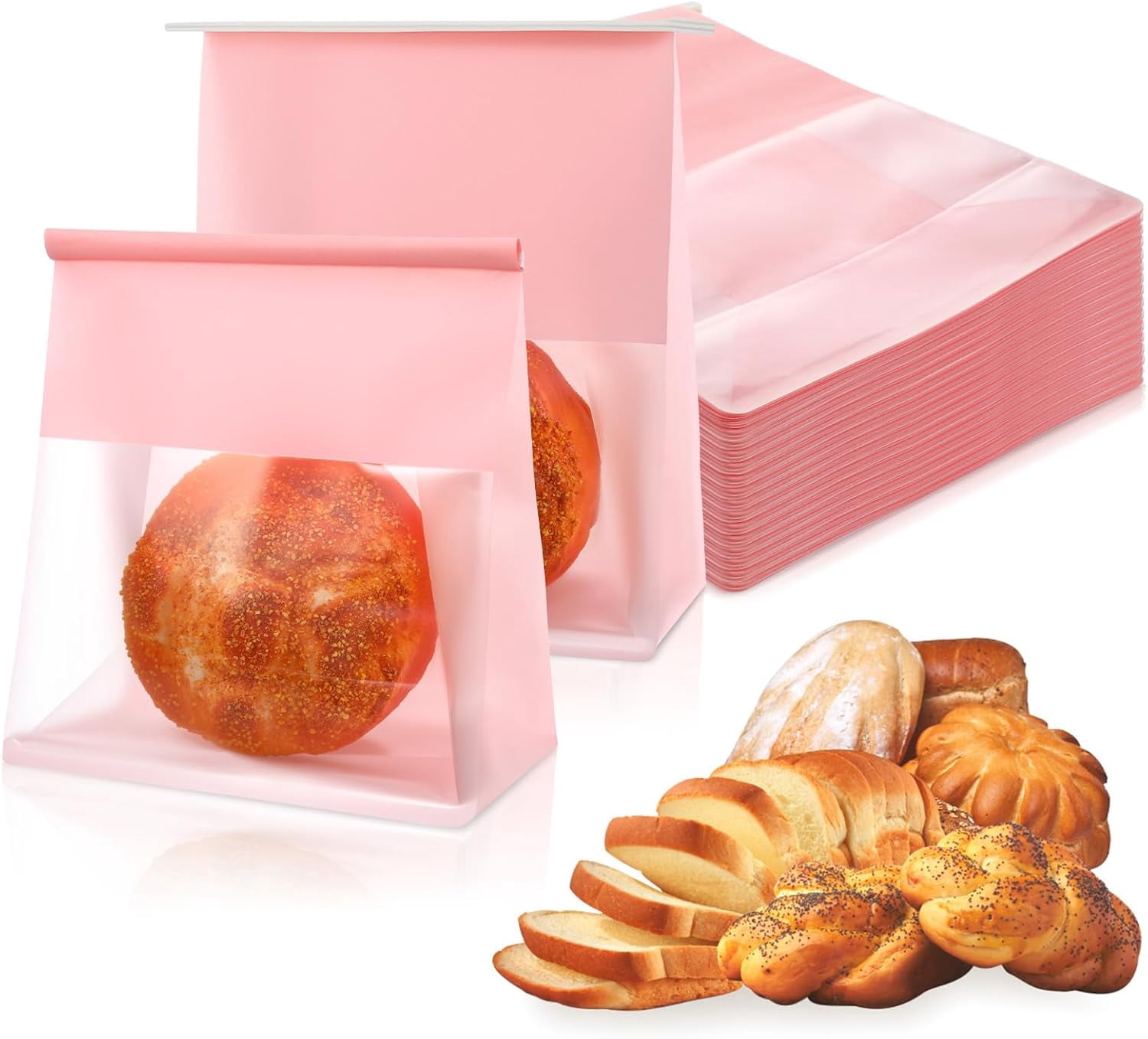 100 Pcs Pink Resealable Kraft Paper Bread Loaf Bag for Homemade ...