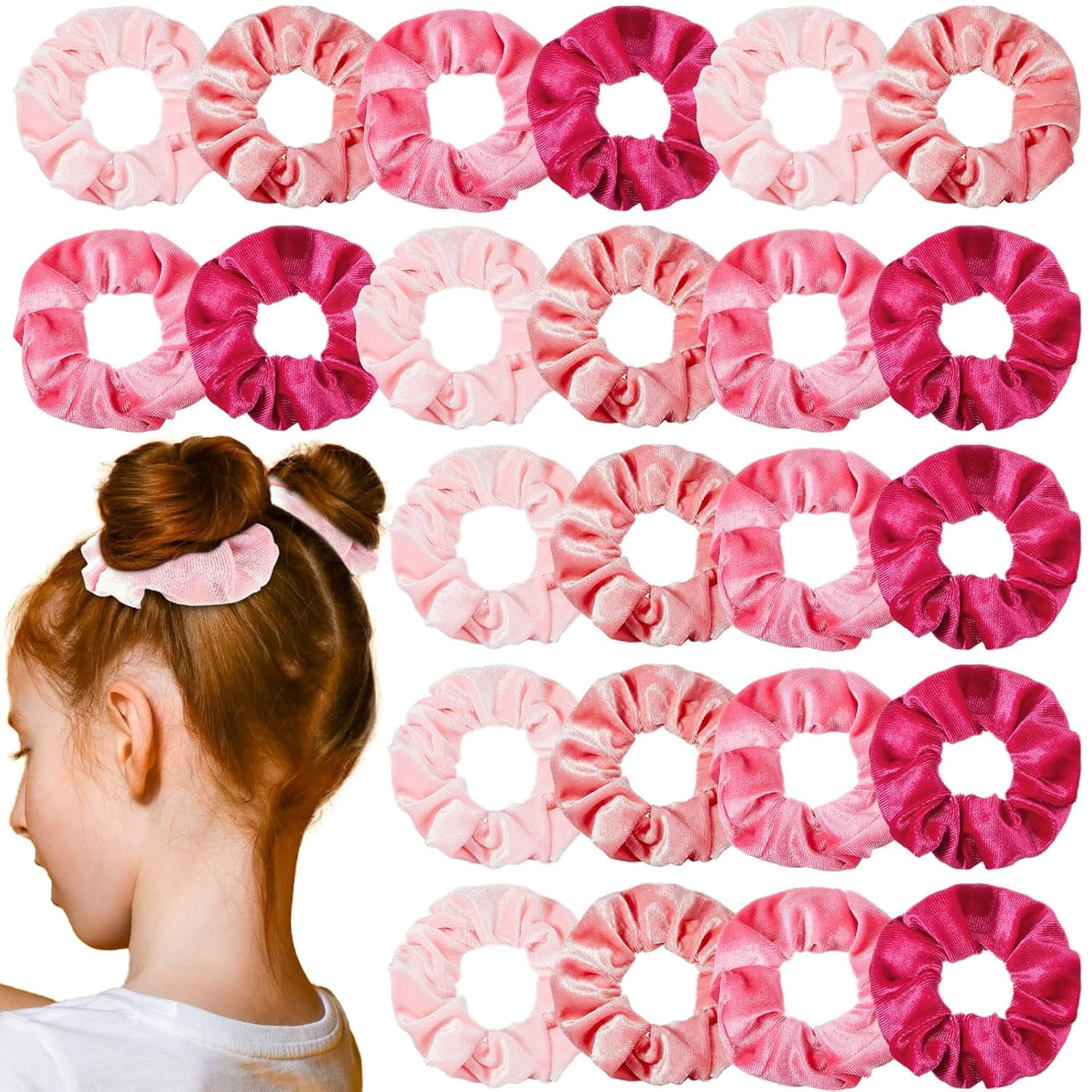 100 Pcs Pink Velvet Scrunchies Bulk Soft Hair Scrunchy Cute Hair Ties Scrunchies Solid Color Elastic Bands for Women Girl Party Favors (Multi-pink)