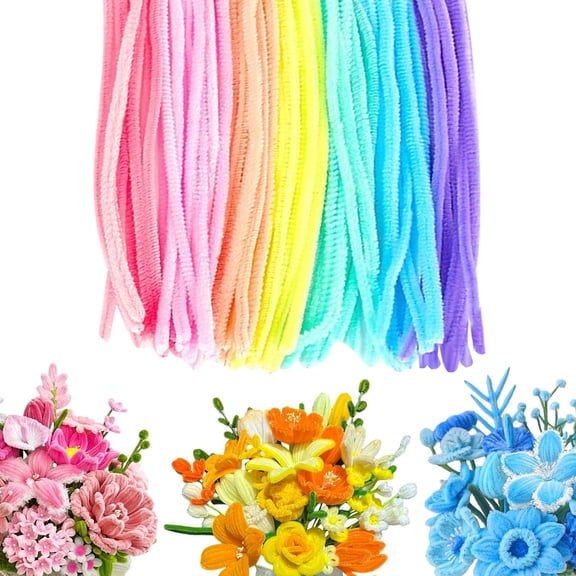 100 Pcs Pipe Cleaner Flower Kit,7 Colors Pipe Cleaners Craft Chenille Stems,12 Inch Long Pipe Cleaner Flowers,Flower Pipe Cleaner Kit For Art And Craft Projects Diy Easter Decorations