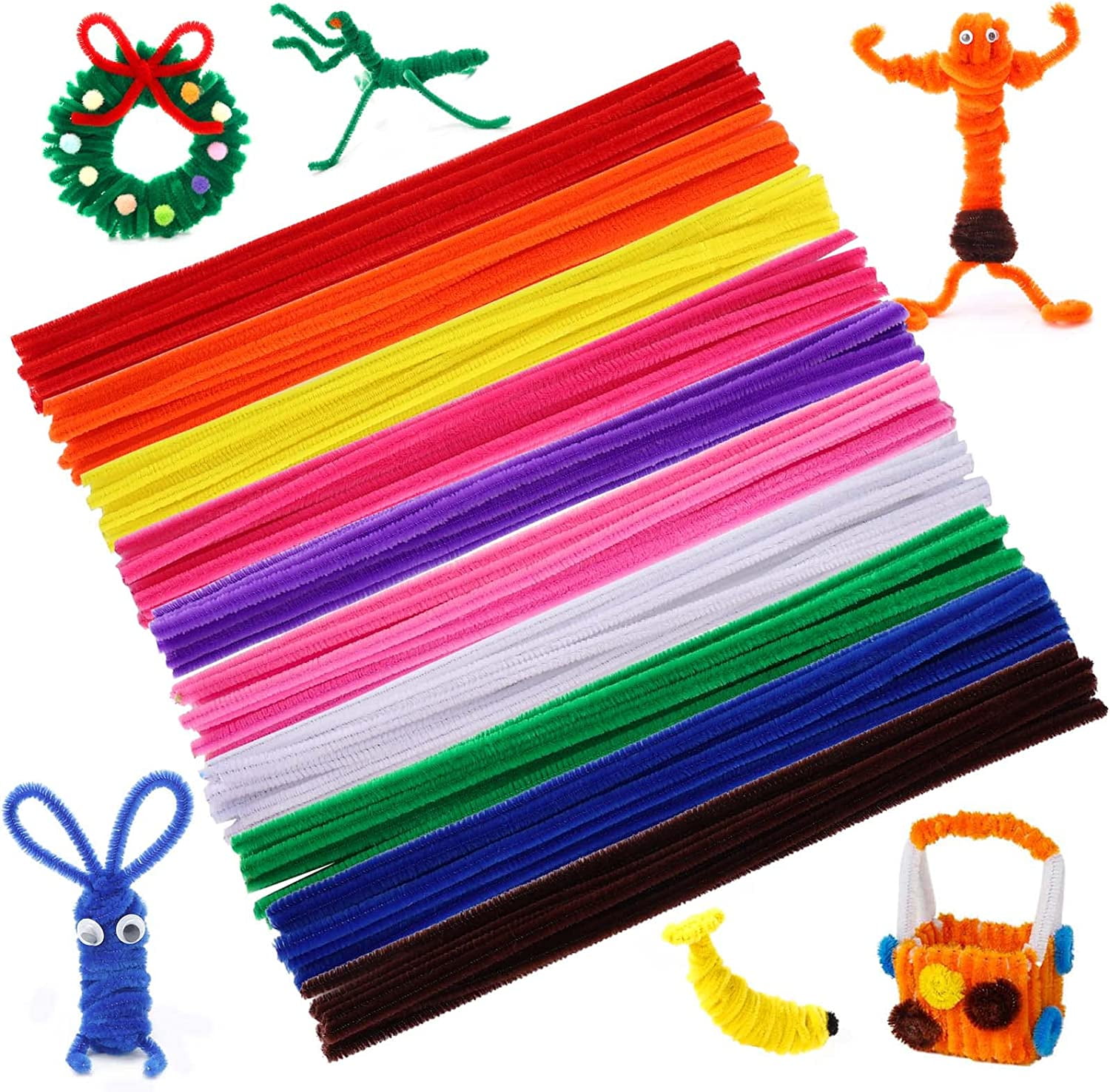 Craft Pipe Cleaners 80 gram (~100 Pieces) 10 Colors - 30 cm (12 inch) Long  - 6