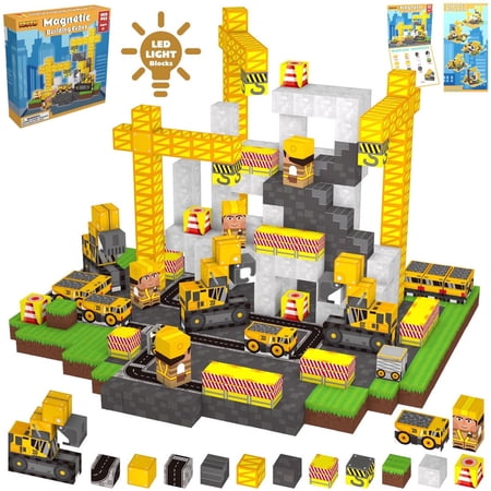 100 Pcs Pixel World Magnetic Blocks, LED Construction Set for Sandbox Game Fans
