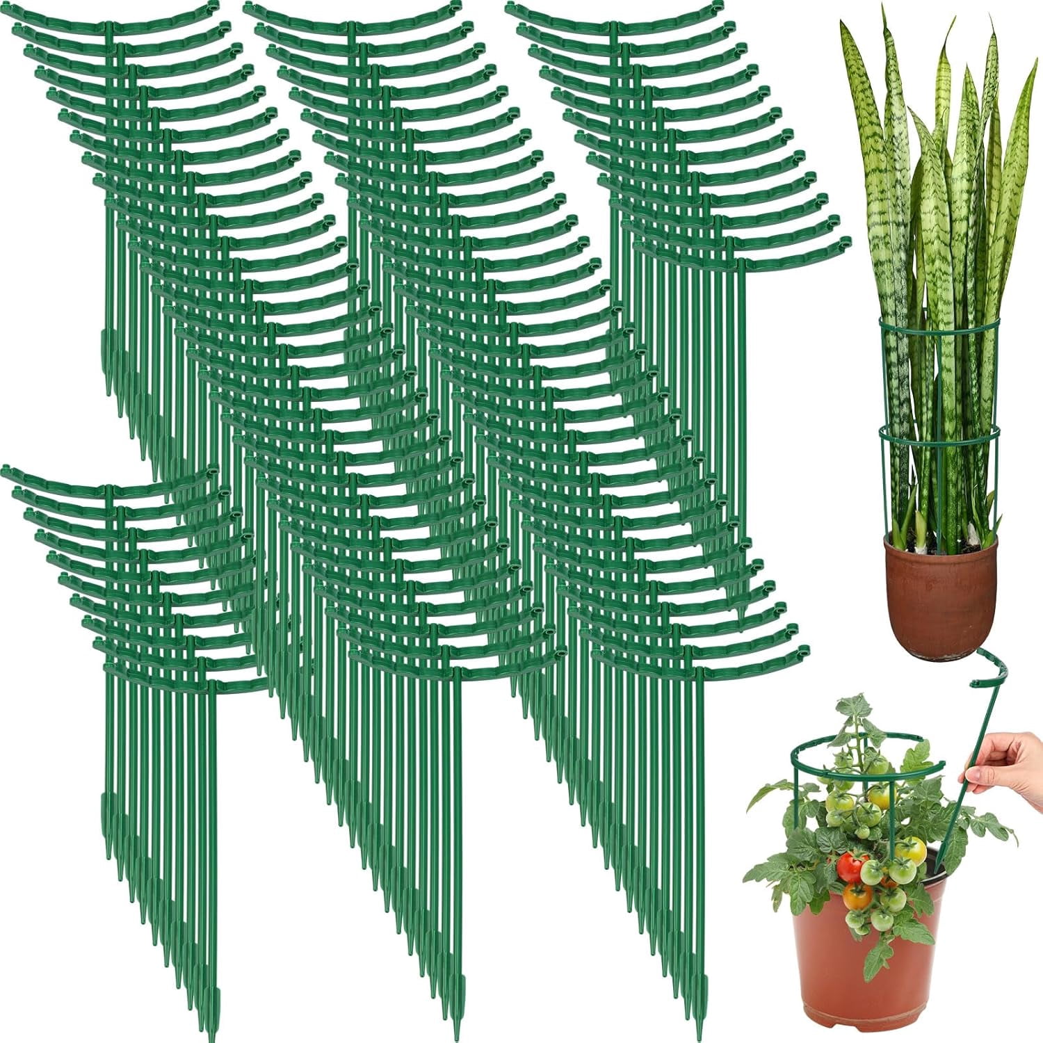 100 Pcs Plant Support Stake 5.9" W X 9.8" H Half Round Plant Cage Stackable Garden Flower Support for Indoor Outdoor Flower Vegetable Tomato Peony Monstera Hydrangea Climbing Plants