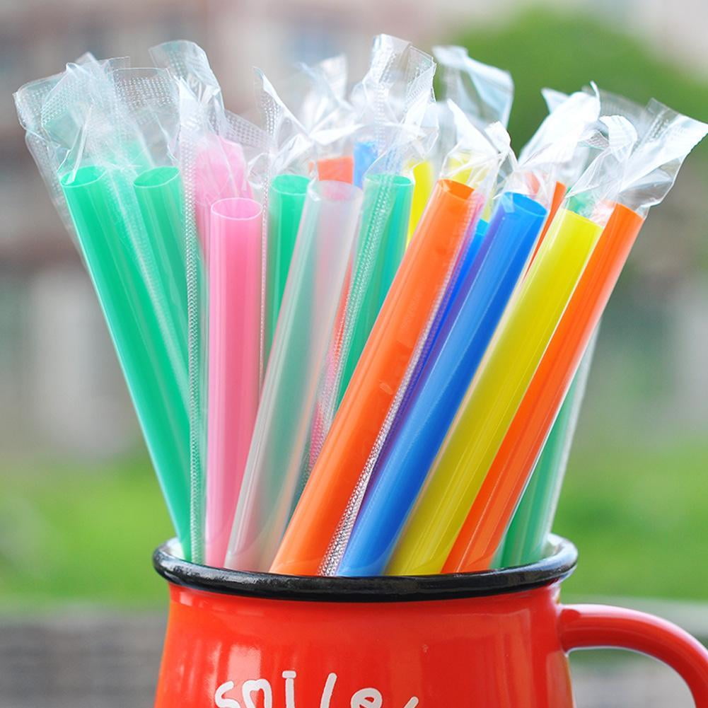 100 Pcs Plastic Disposable Jumbo Straws Individually Wrapped 10 Inches