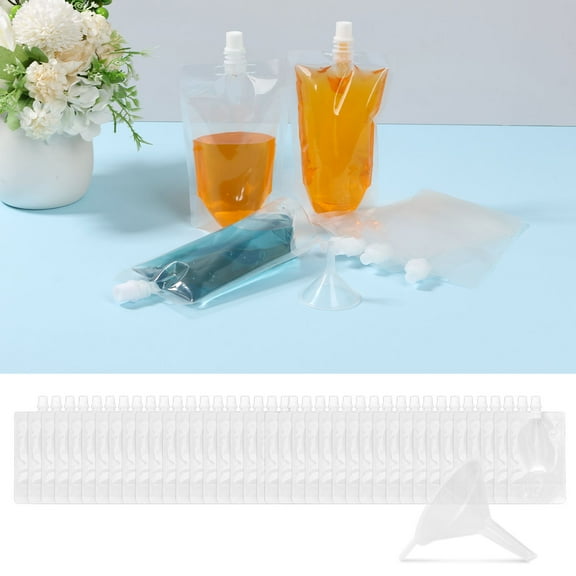 100 Pcs Plastic Flasks 8.5Oz Concealable and Reusable Drink Pouches Leak-Proof Food Grade Plastic for Travel for Festivals Leak Proof Alcohol Juice Liquid Pouches Bags Beverage Bags Plastic Hip Flask