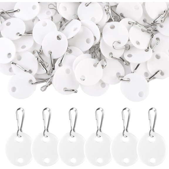 100 Pcs Plastic Key Tags with Metal Snap Hooks, 1 Inch Double-Sided Writable White Labels, Key ID Markers for Home Office Rental Equipment Lugelt Organization
