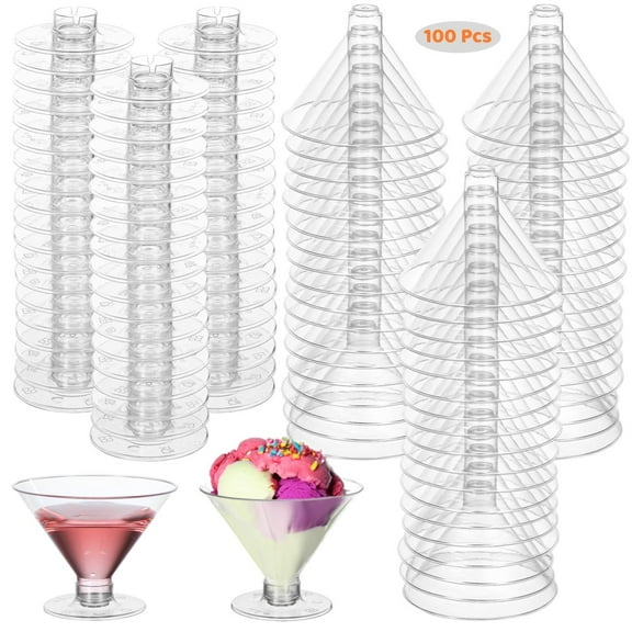 100 Pack Plastic Martini Glasses,5 Oz Disposable Cocktail Glasses Mini Dessert Cups,Tall Mini Martini Cups,Plastic Margarita Glasses for Party Wine, Appetizers,Ice Cream