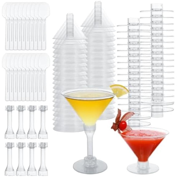 100 Pcs Plastic Martini Glasses, 5 oz Clear Cocktail Glasses, Tall Mini Martini Cups, Unbreakable Appetizer Dessert Cups for Margarita Wine Champagne Ice Cream Wedding Party Bar Event