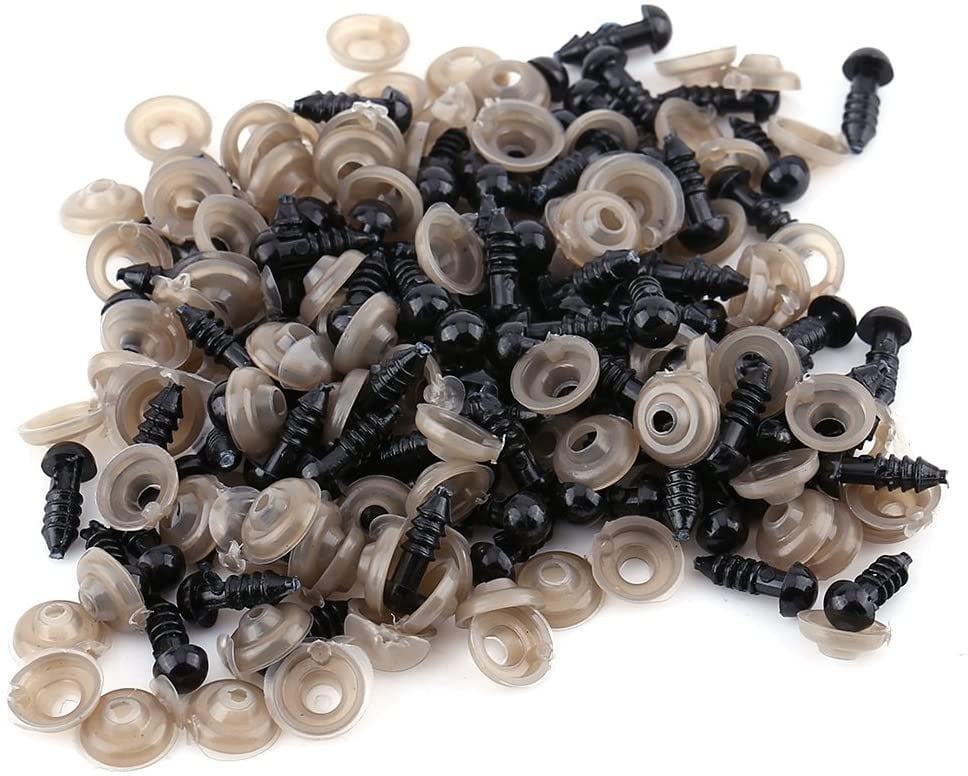 100 Pcs Plastic Safety Eyes with Washers, Safety Screw Eyes Doll Making Supplies for Plush Animal Teddy Bear Felting Craft Toys (6mm)