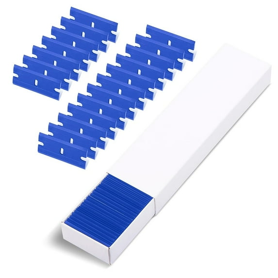 100 Pcs Plastic Scraper Razor Blade Lable Clean Glue Remover Glass Clean Scraper