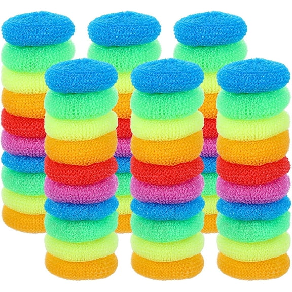 100 Pcs Plastic Scrubbers for Dishes, Round Pot Scrubbers for Kitchen Non Scratch Scouring Pads 3.35" Nylon Mesh Dish Scrubber Reusable Poly Mesh Scouring Dish Pads for Household Cleaning