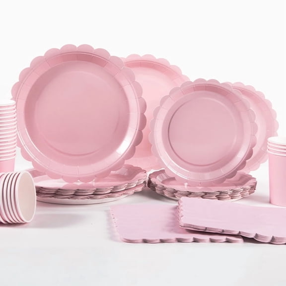 100 Pcs Plates and Napkin Party Supplies, Pink Paper Plates Cups Napkins Disposable for Birthday Shower Party Decorations, Serves 25
