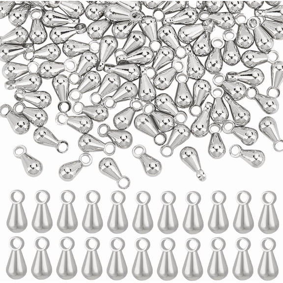 100 Pcs Platinum Plated Extender Chain Tear Drop Dangle Teardrop Charm Dangle End Beads Chain Terminator Charms