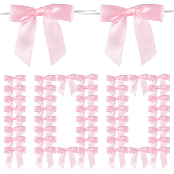 100 Pcs Polyester Twist Tie Bow Versatile Bow with Twist Ties for Crafts Present Wrapping Treat Bags Party Favors Wedding Decorations