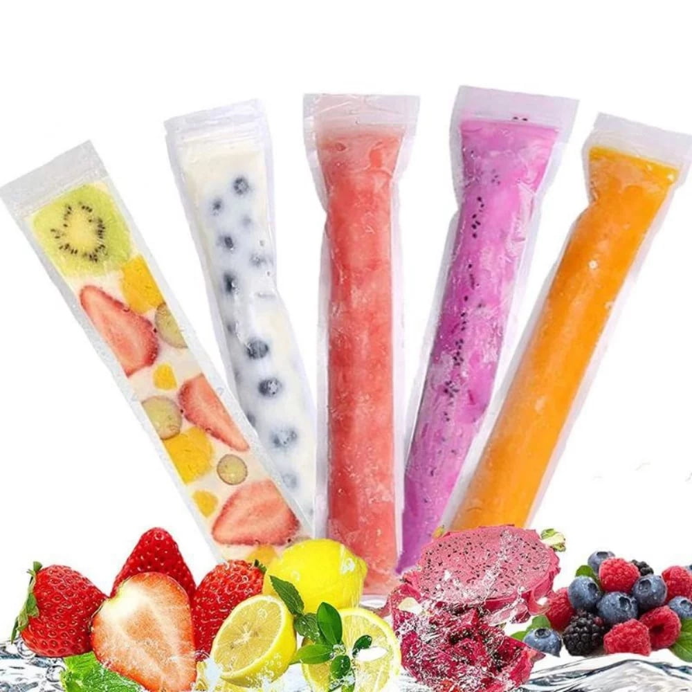 100 Pcs Popsicle Bags, Trianu Ice Pop Bags Freeze Pop Bags with Funnel ...