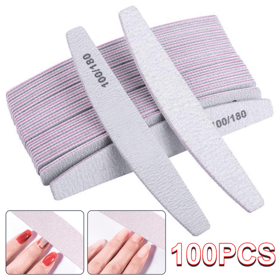 100 Pcs Professional Nail Files 100/180 Grit Double Sided Emery Board Manicure Pedicure Tools