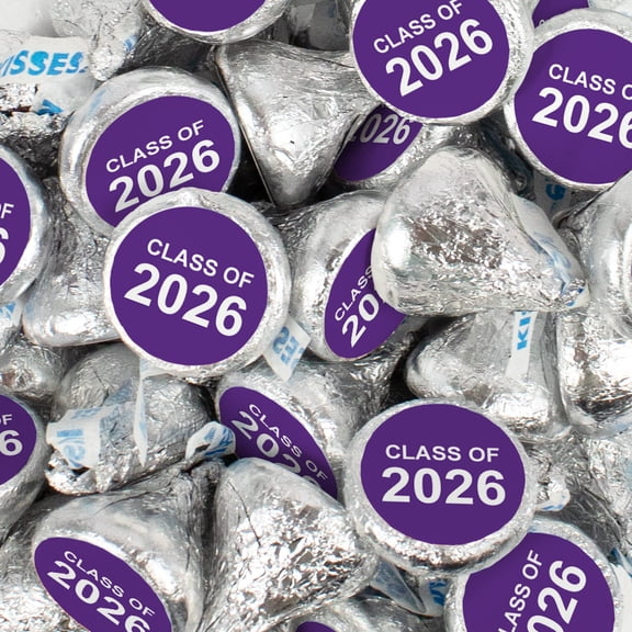 85 Pcs Purple Graduation Class of 2026 Stickered Silver Foil Kisses (13.6oz Bag) - By Just Candy