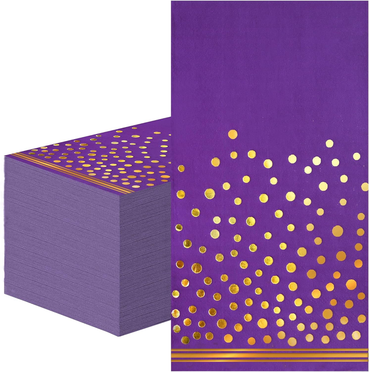 100 Pcs Purple Paper Napkins Disposable - Purple Gold Dot Dinner Party Napkins for Bathroom Wedding Anniversary Birthday Mardi Gras Party Supplies