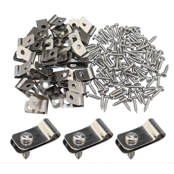 100 Pcs R3 Fence Wire Clamps with 100 Pcs Screws, Stainless Steel Wire Clips Mount Welded Wire to Vinyl, Wood or Metal Fence