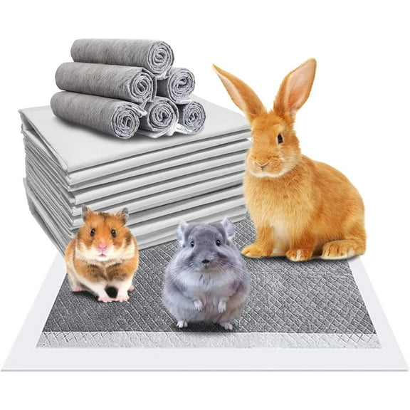 100 Pcs Rabbit Pee Pads,18"× 13" Disposable Cage Liner Black Carbon Odor-Control All-Absorb Charcoal Bunny Training Accessories with Quick-Dry Surface for Rabbits Guinea Pigs Small Animals