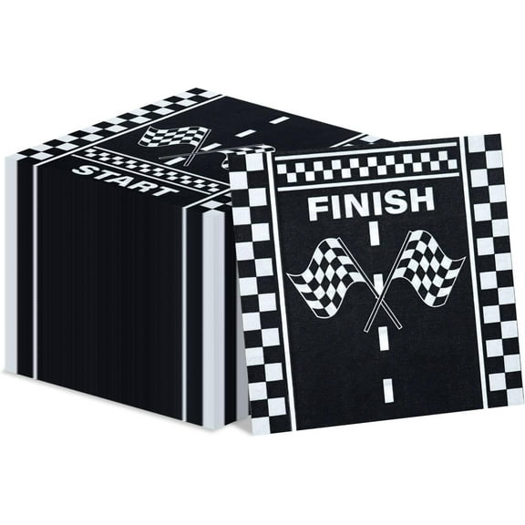 100 Pcs Racing Car Napkins, Racing Car Birthday Party Decorations Race Car Checkered Flag Party Napkins Paper Lunch Napkins for Two Fast Birthday Fast One Birthday Baby Race Car Theme Party