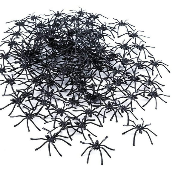 100 Pcs Realistic Spider Plastic Halloween Mini Spiders Joke Toys for Haunted House Halloween Party Decoration Black