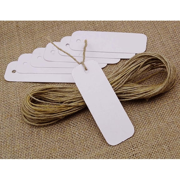 100 Pcs Rectangular Shape White Card PaperGift Tags Bonbonniere Wedding Favor Hang Tag with Free Natural Jute Twine