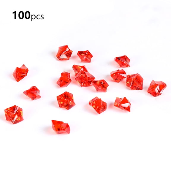 100 Pcs Red Acrylic Ice Cube Stones,Fake Crushed Ice Rocks,Fish Tank Decorations,11*14mm