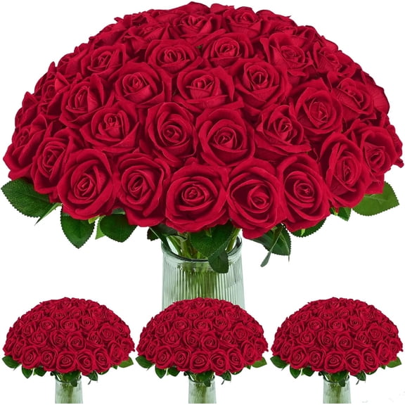 100 Pcs Red Artificial Roses with 20 Inch Stems and 2.76 Inch Blooms
