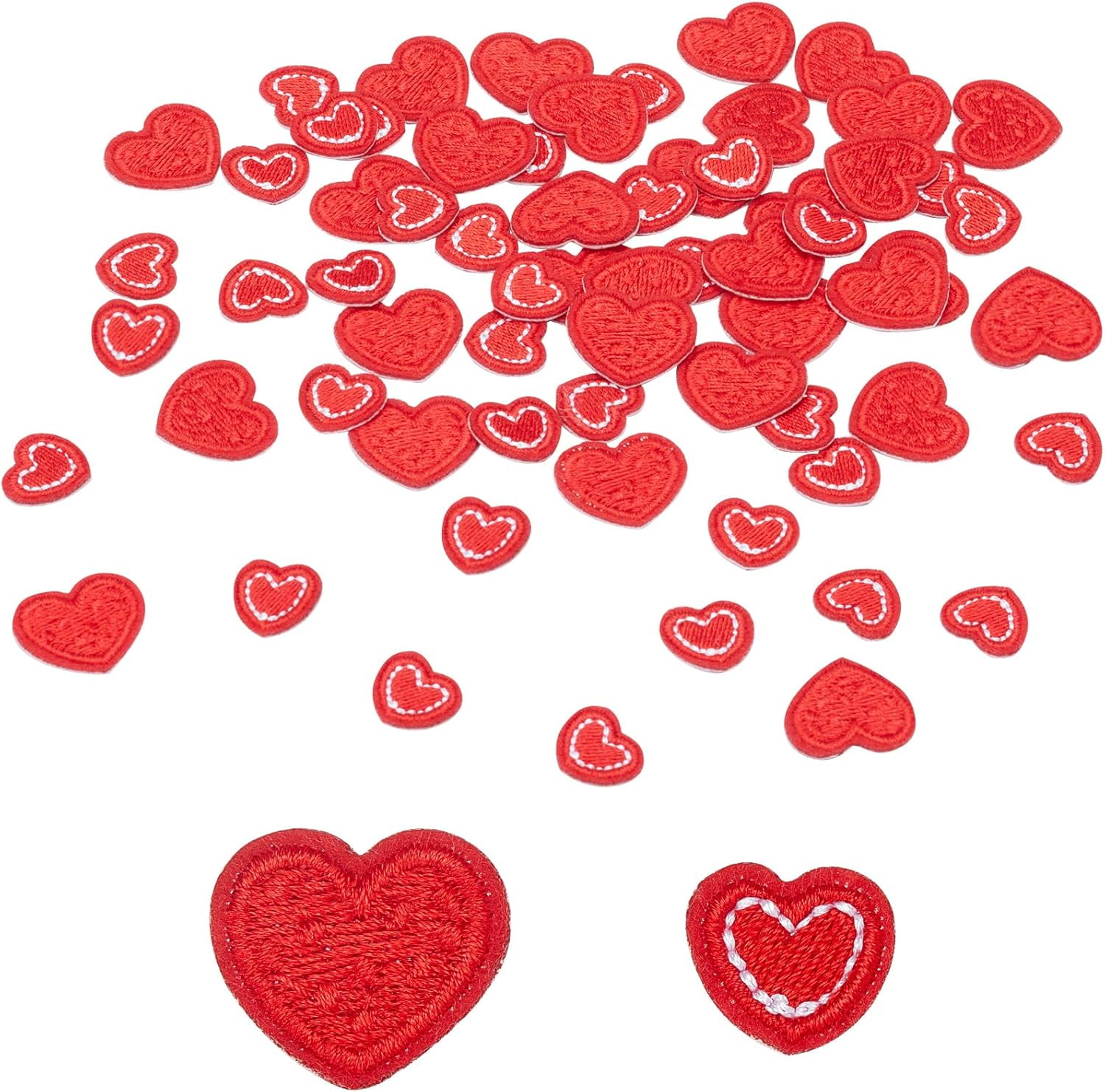 100 Pcs Red Heart Iron/Sew on Appliques 2 Style Mini Heart Patches for