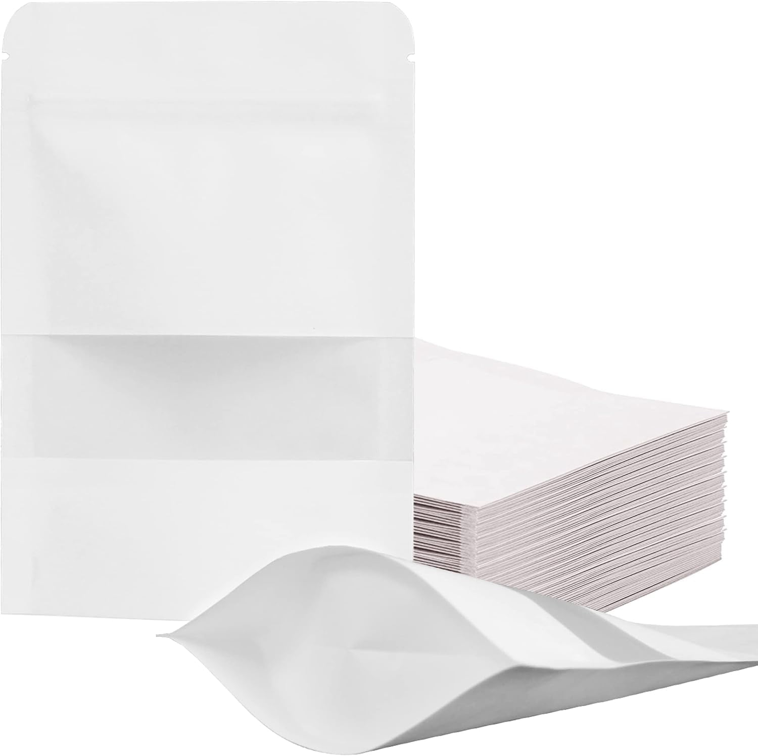 100 Pcs Resealable bags 3.5 x 5.5 Stand Up White Kraft Paper Bags with Matte Window Zip Lock Food Storage Bags for Packaging Products Reusable Sealable Walmart Business Supplies