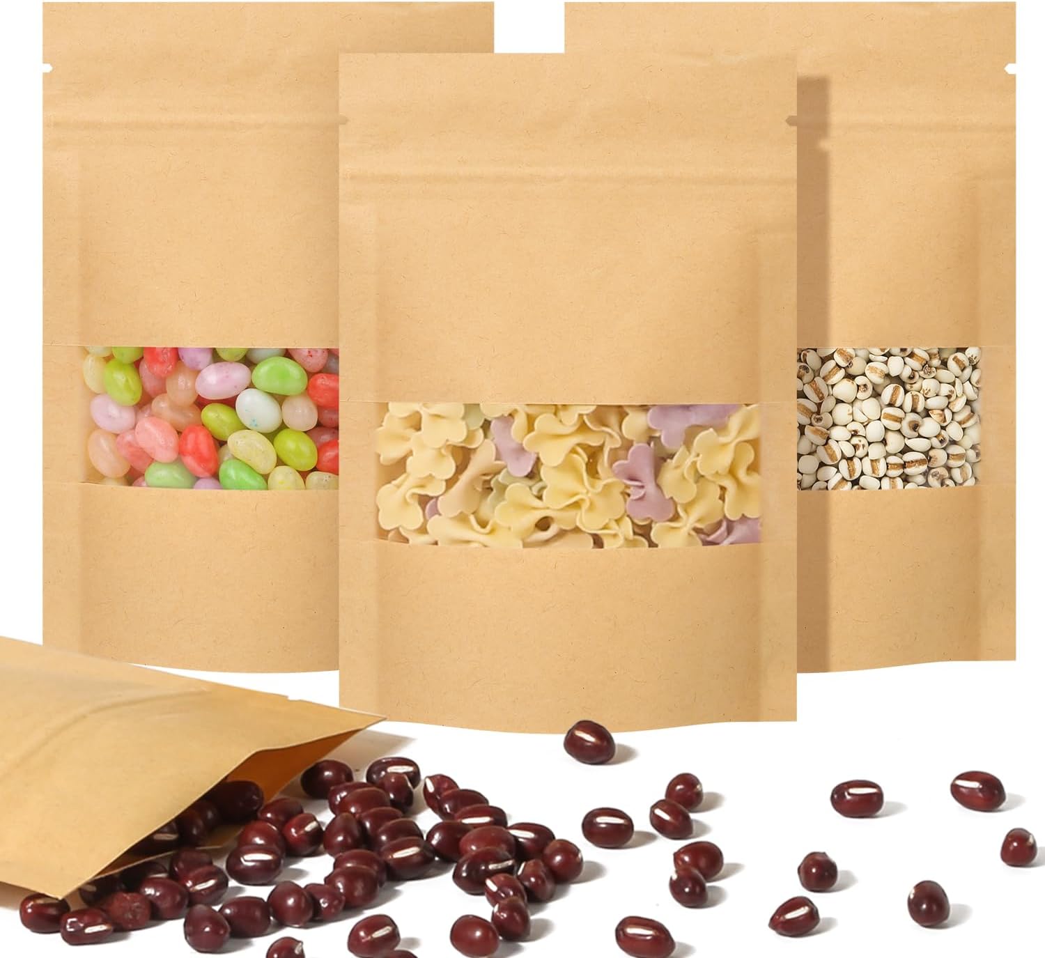 100 Pcs Resealable bags, 3.9" x 5.9" Stand Up Kraft Paper Bags with