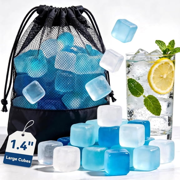 100 Pcs Reusable Ice Cubes with Storage Box, 2.5cm Refreezable Non-Melting Ice Cubes for Drinks Whiskey Wine, Reusable Ice for Camping Beach Party