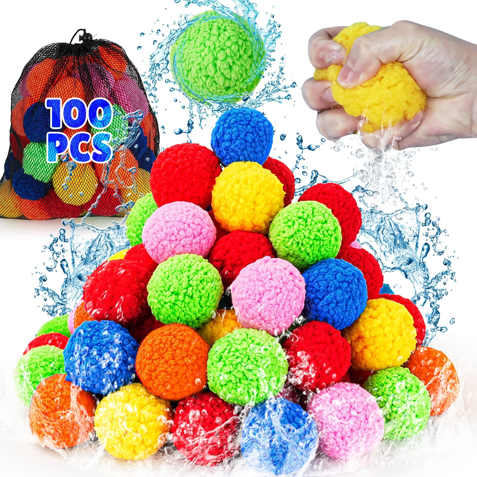 100 Pcs Reusable Water Balls, Reusable Water Balloons for Outdoor Toys and Games, Water Toys for Kids and Adults Boys and Girls - Summer Toys Ball for Pool and Backyard Fun