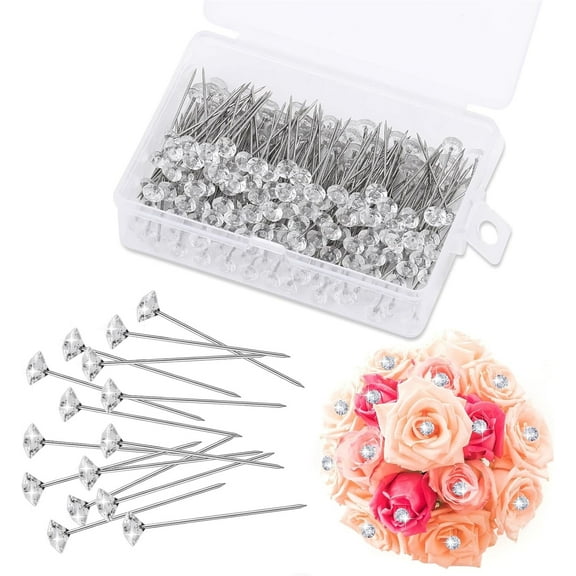 100 Pcs Rhinestone Bouquet Pins,Corsage Bouquet Pins for Flowers,Boutonniere Straight Pins for Bouquets,Wedding,Wrist Flower Decoration,Sewing Craft