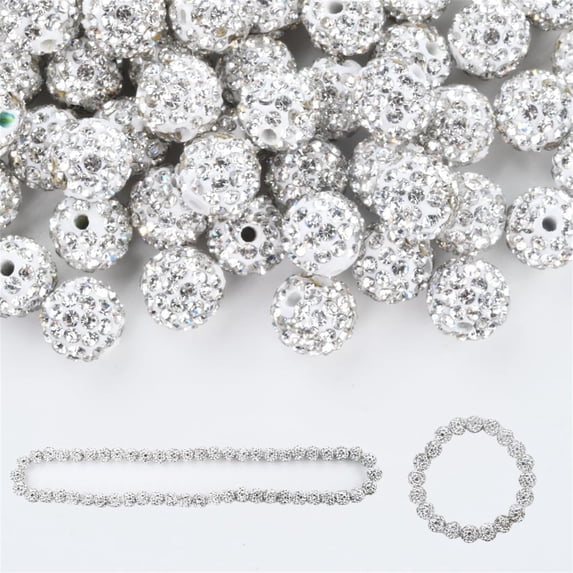 100 Pcs Rhinestone Clay Beads for Crafting,Round Shiny Crystal Clay Bead,Bulk Diamond Beads for Hair,Crystal Beads,Clay Beads for Bracelets,Cute Beads,Polymer Clay Crystal Rubber Beads,Silver