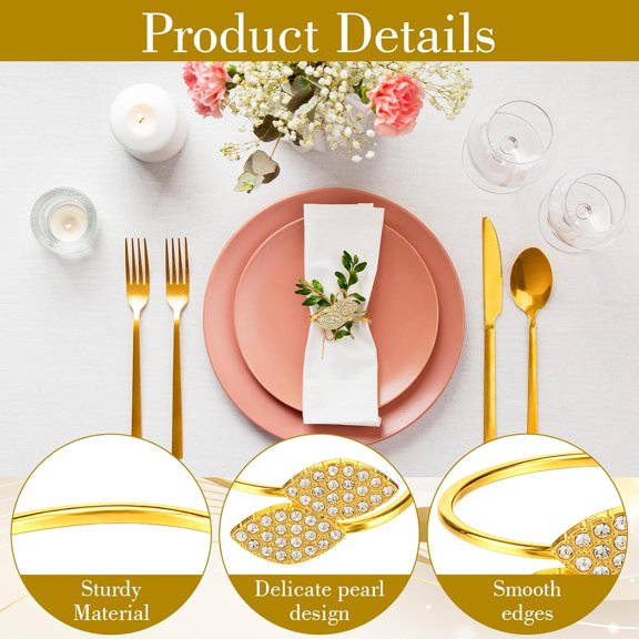 100 Pcs Rhinestone Gold Napkin Rings, Bling Gold Napkin Holders Metal Napkins Rings Guest Towels Buckle Table Decor with Glittering Accents for Weddings Banquets Parties$$Home Decor, Kitchen, & Other