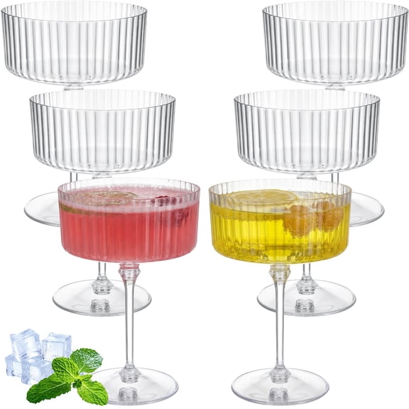 100 Pcs Ribbed Martini Glasses 10 oz Disposable Plastic Vintage Ribbed Coupe Unbreakable Dessert Parfait Glassware for Wedding Birthday Party Supplies (Clear)