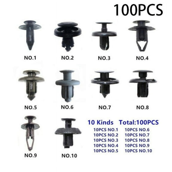 100 Pcs Rivets Car Bumper Fender Plastic Fastener Push Retainer Clip Set Car Clips Part Tool Replacement Accessories