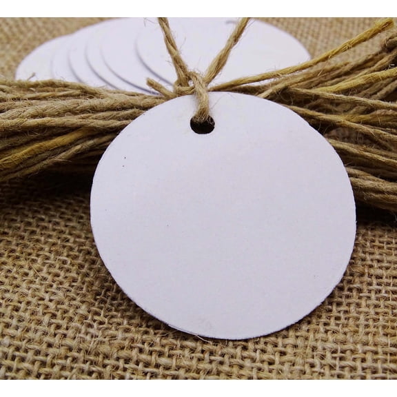 100 Pcs Round Blank Cardstock Hang Tag Wedding Party Favor Gift Tags With Free Natural Jute Twine - Colors Available