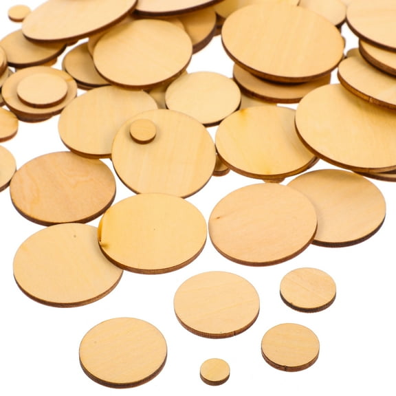 100 Pcs Round Decorative Wood Chips Blank Slices Unfinished Rounds Discs Slabs Table Number Holders Wooden Cutouts