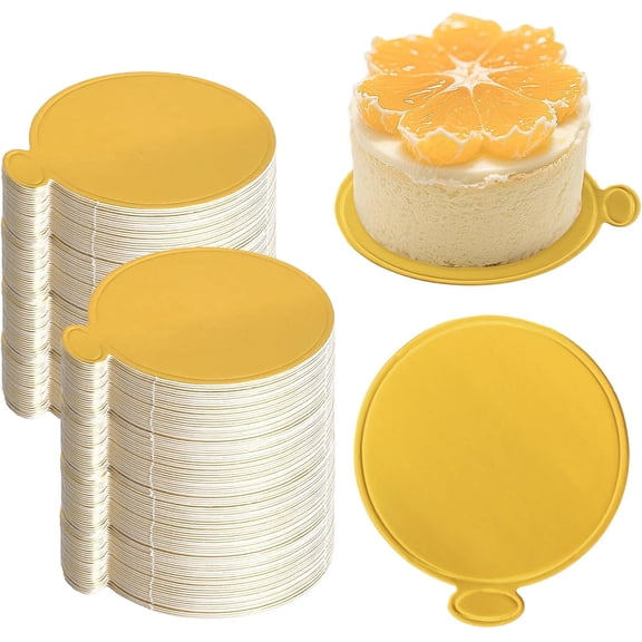 100 Pcs Round Mini Cake Boards 3 inch Gold Circle Base Paper Cupcake Dessert Plates for Wedding Birthday Party Baby Shower