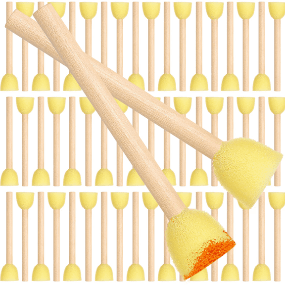 100 Pcs Round Sponges Foam Brush Set Paint Sponge Brushes with Wooden Handle Sponge Painting Stippler Set DIY Painting Tools Stippling Kits