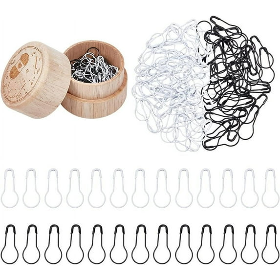 100 Pcs Safety Bulb Pins, Gourd Pins Stitch Markers Metal Calabash Pins Pear Shape Knitting Pins with Wooden Box for Crocheting Clothing Tag DIY Craft Project, White & Black