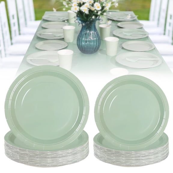 100 Pcs 7 Inch & 9 Inch Sage Green Disposable Plates, Green Paper Plates,Dessert Plates Bulk, Round Dinner Plates, Party Decorations for Bridal Shower, Wedding