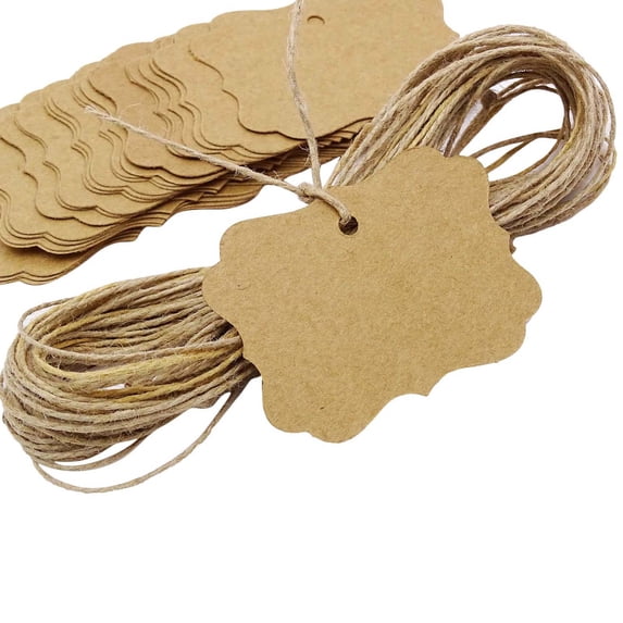 100 Pcs Scallop Edges Cardstock Hang Tag Wedding Party Favor Gift Tags With Free Natural Jute Twine - Colors Available